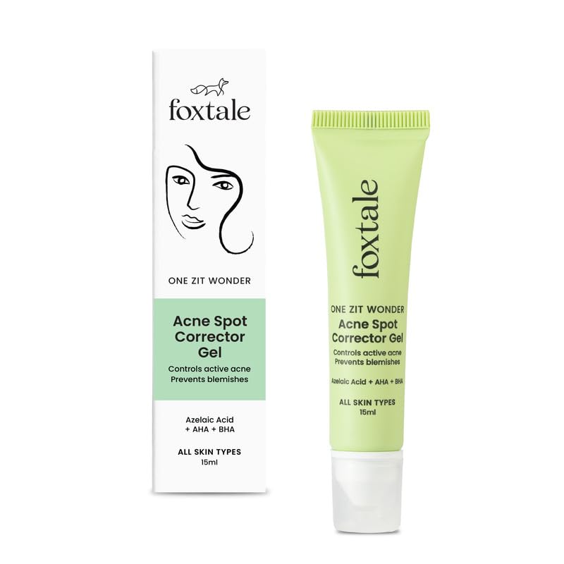 FoxTale 2% Salicylic Acid & 3% Glycolic Acid Anti-Acne Gel | Oil-Control, Cooling Formula | Visible shrinkage in pimples overnight | Silicone tip to prevent spread of acne bacteria | Unisex - 15ml