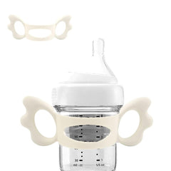 Khazna Baby Bottle Handles, Silicone Wide-Neck Baby Bottle Handle for NUK, for Avent, for Dr Browns, for Hegen Bottle and Other Dia 6-7cm Wide-Neck Bottle for Baby Gripping (Beige White)
