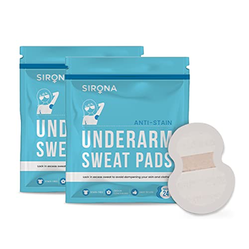 Sirona Disposable Underarm Sweat Pads, Antiperspirant Absorbent Odour Blocker Pads Armpit Dress Shields, Fight Hyperhidrosis (24 Count (Pack of 2))