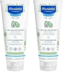 Mustela Baby 2-in-1 Cleansing Gel - Baby Body & Hair Cleanser - with Natural Avocado - Biodegradable Formula & Tear-Free - 200ml (Pack of 2)