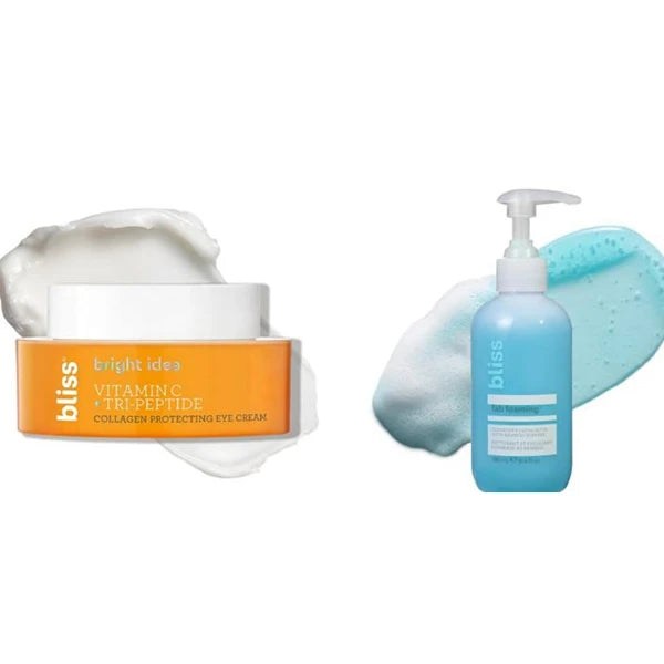 Bliss Bright Idea Eye Cream + Fab Foaming 2-in-1 Cleanser - Cleanse and Brighten - 2 Step Skincare - Clean, Vegan, and Cruelty-Free