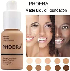 Glamza Phoera Foundation Full Coverage Makeup Set - 24hr Long Lasting Oil Control - Soft Smooth Matte Flawless Concealer Cream - Inc x6 30ml Foundation & Silicone Blender Sponge (109 Mocha)