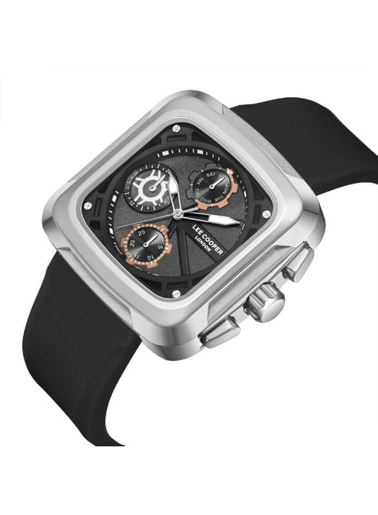 Lee Cooper Men's Watch, Multi Function Display and Silicone Strap - LC08012.361, Black