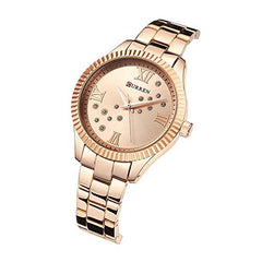 Curren 9009 Quartz Movement Round Dial Stainless Steel Waterproof Women Watch - Rose Gold, White