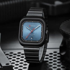 Curren 8460 Casual Steel Strap Square Men Quartz Watch Japan Movement - black sky blue