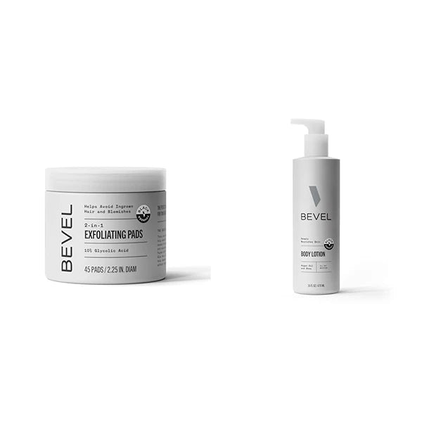 Bevel 10% Glycolic Acid Toner Pads 45 Count and All Day Body Lotion 16 Oz Bundle