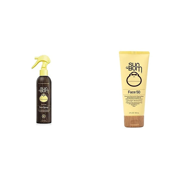 Sun Bum Sea Spray|Texturizing Volumizing Sea Salt Spray 6 FL OZ and Original SPF 50 Sunscreen Face Lotion 3oz Moisturizing UVA/UVB