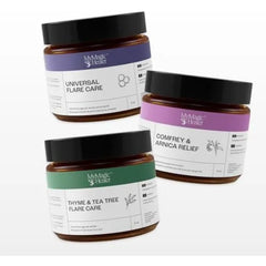 MyMagicHealer Complete Flare Care TRIO Universal & Thyme Tea Tree Drawing Salve with Comfrey & Arnica Body Balm Care for HS, Boils, Breakouts & Tired Skin Natural Ingredients 3 x 2 oz