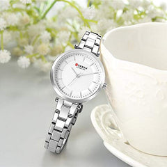 CURREN Ladies Analog Watch Stainless Steel Case White Dial Stainless Steel Bracelet - Silver