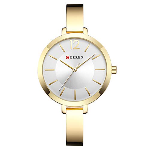 Curren 9012 Quartz Movement Round Dial Stainless Steel Strap Waterproof Women Watch - Gold, White
