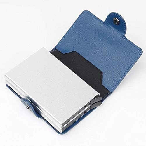 Men/women Genuine Leather aluminium slim Secure ID Wallet with RFID for Unisex. 14 Cards + Cash. Flip Eject option for quick choose Cards-By Paamsons Dark Blue