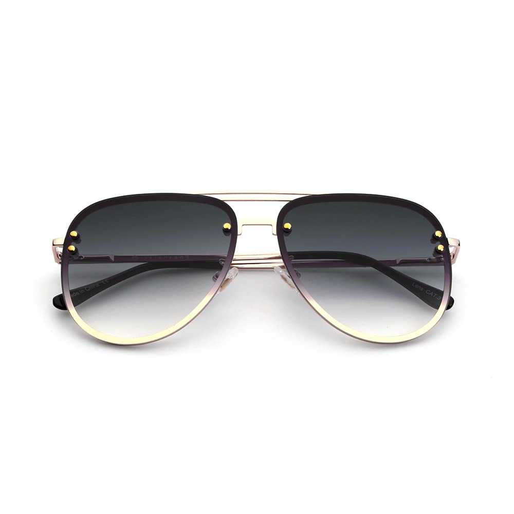 VIVIENFANG Premium Rimless Oversized Aviator Sunglasses for Women, Polarized PC Lens UV Protection Womens Shade VF2203