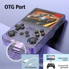 R36S Retro Handheld Game Console with 64G Built-in 15000+ Classic Games, Open Source Linux System 3.5 Inch IPS Screen Portable Pocket Video Player, Translucent Purple