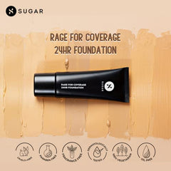 SUGAR Cosmetics Rage Matte Finish Full Coverage, Ultra Creamy 24Hr Long lasting Foundation Cream (42 Glace | Medium Beige, Golden Undertone - 25 ml)