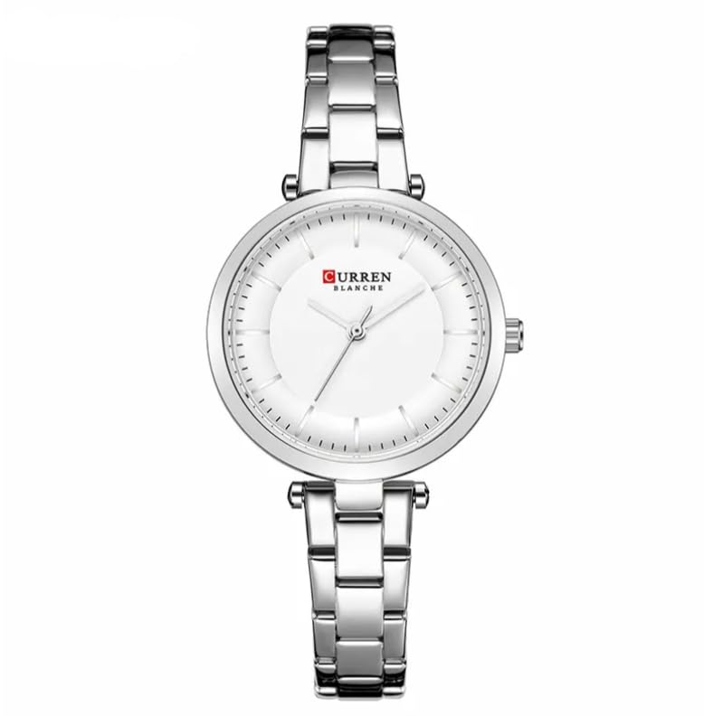 CURREN 9054 Women Stainless Steel Elegant Bracelet Watches Analog Quartz Business Simple Dial Wristwatch (sliver)