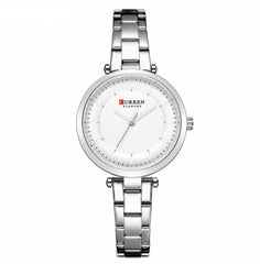 CURREN 9054 Women Stainless Steel Elegant Bracelet Watches Analog Quartz Business Simple Dial Wristwatch (sliver)