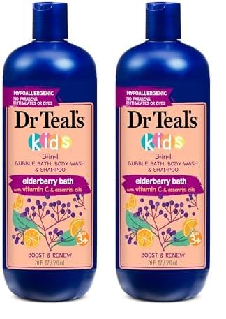Dr Teal's Kids 3 in 1 Bubble Bath, Body Wash & Shampoo Elderberry & Vitamin C 591ml (Pack of 2)