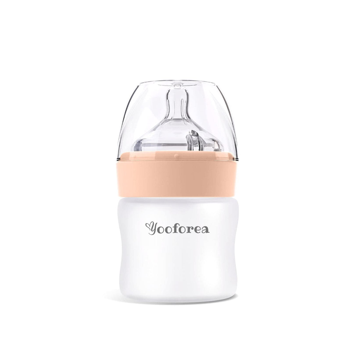 Yooforea Silicone Coated Glass Baby Bottle, 0M+ Slow Flow I Anti-Colic, Wide Neck, Stable Base I Medical-Grade Silicone Coating Shatter Protection, BPA BPS PVC Free (90 ML-Honey)
