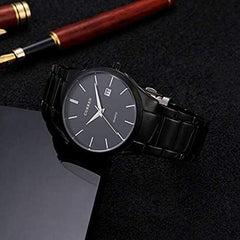 CURREN Herren-Armbanduhren, klassisch, schwarz/silber, Stahlband, Quarz, Analog-Armbanduhr mit Datum fr Mann - Black