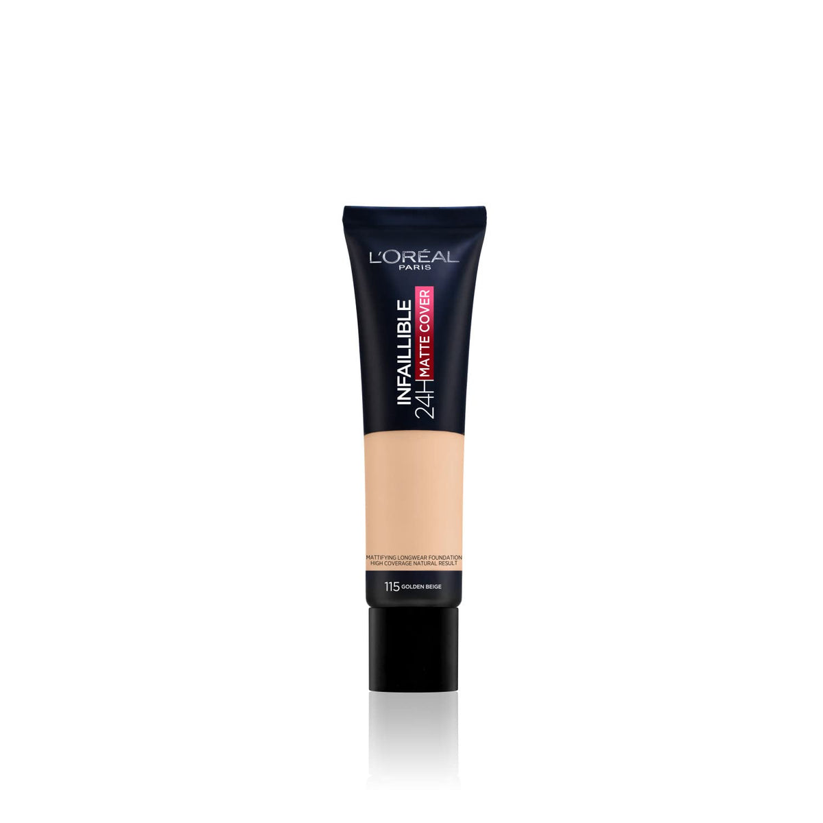L'Oréal Paris Make up, Wasserfest und langanhaltend, Mattierende, flüssige Foundation mit hoher Deckkraft, Infaillible 24H Matte Cover, Nr. 115 Beige Dore/Golden Beige, 1 x 30 ml