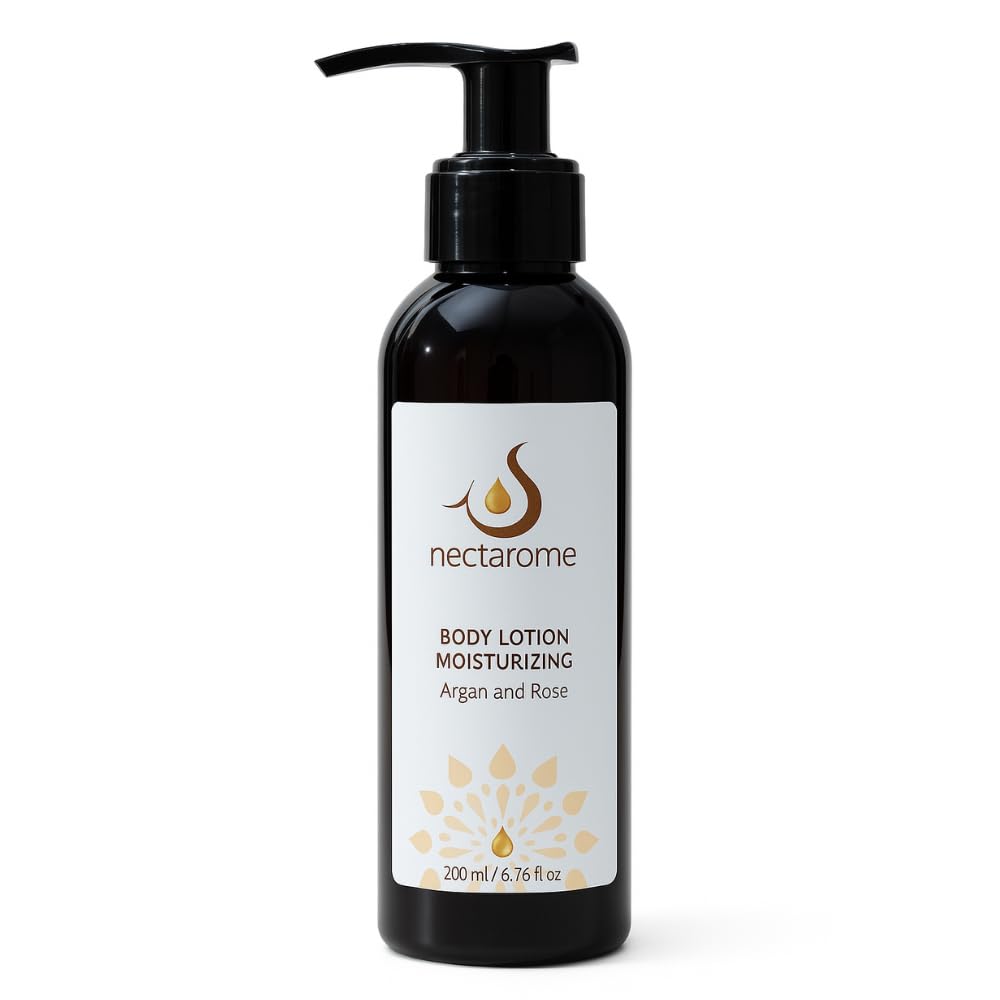 Nectarome Body Lotion with Argan Oil & Rose Extract – Essential Even Tone Daily Moisturizer for Dry & Sensitive Skin – Deep Hydration, Soothing Relief & Long-Lasting Smoothness - 200ml