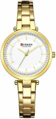 CURREN Ladies Analog Watch Gold Stainless Steel Case White Dial Goldtone Stainless Steel Bracelet