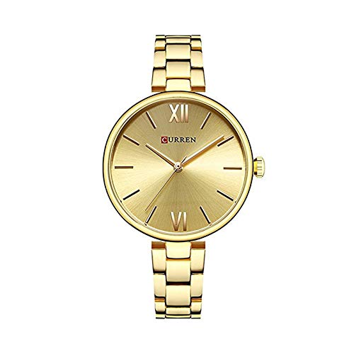 Curren 9017 Metal Strap (Stainless Steel Strap) Round Analog Waterproof Watch for Women Gold