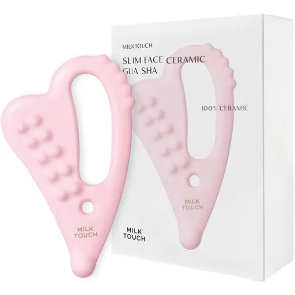 MILKTOUCH Face Lifting Ceramic Pink Gua Sha Double Chin Lift, Muscle Relief Massage Tool for Face and Body, Korean Self Care Gua Sha Stocking Stuffers for Women