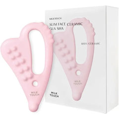 MILKTOUCH Face Lifting Ceramic Pink Gua Sha Double Chin Lift, Muscle Relief Massage Tool for Face and Body, Korean Self Care Gua Sha Stocking Stuffers for Women