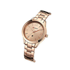 Curren 9007 Quartz Movement Stainless Steel Strap Round Analog With Date Display Rose Gold Watch for Women
