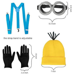 4 Pcs Costume for Kids Girls Boys Adults,Cartoon Role Play Dress Up Accessories,Yellow Beanie Hat/Goggles/Gloves/Suspenders for Holiday Birthday Halloween Christmas Dress Up,Gifts for Girl Boy