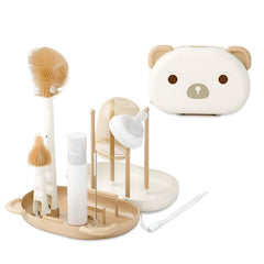 BAOLY 6 in 1 Baby Bottle Cleaner Set,Portable Silicone Travel Bottle Brush Kit with Drying Rack,Portable Baby Essentials for Home and Travel,Newborn Gift(White)