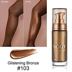 PHOERA High Gloss Waterproof Body Luminizer Glitter Face Shimmer Moisturizer Lotion Tan Cream Foundation Makeup Bronzer AQUAPURITY (103 GLISTENING BRONZE, One Size)