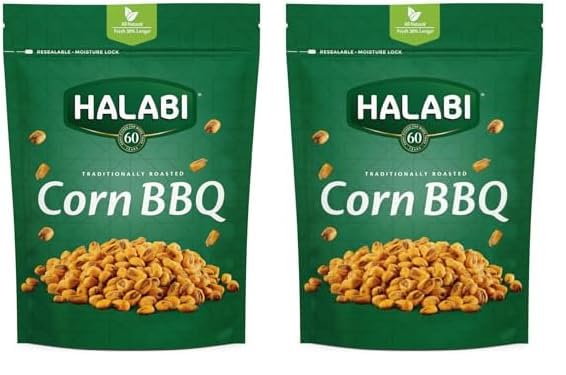 Halabi Corn BBQ All Natural Ingredients Traditional Healthy Baked Snacks, Resealable Bag - 70g (Pack of 2)