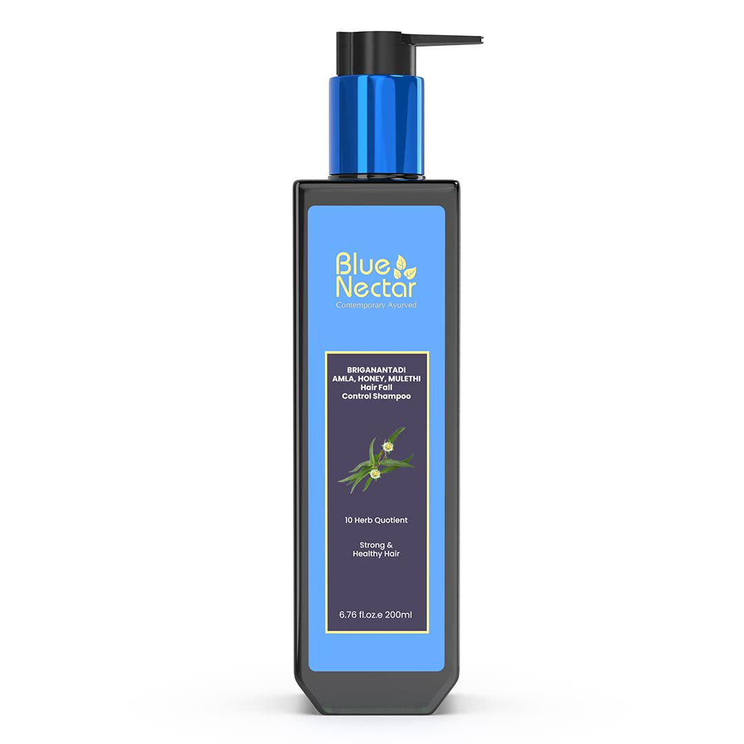 Blue Nectar Anti Hair Fall Shampoo with Amla, Honey and Mulethi, Paraben and Sulfate Free Shampoo for Women and Men (10 Herbs, 200 ml)