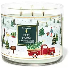 Bath & Body Works White Barn 3-Wick Candle w/Essential Oils - 14.5 oz - 2021 Christmas & Winter Scents! (Tree Farm)