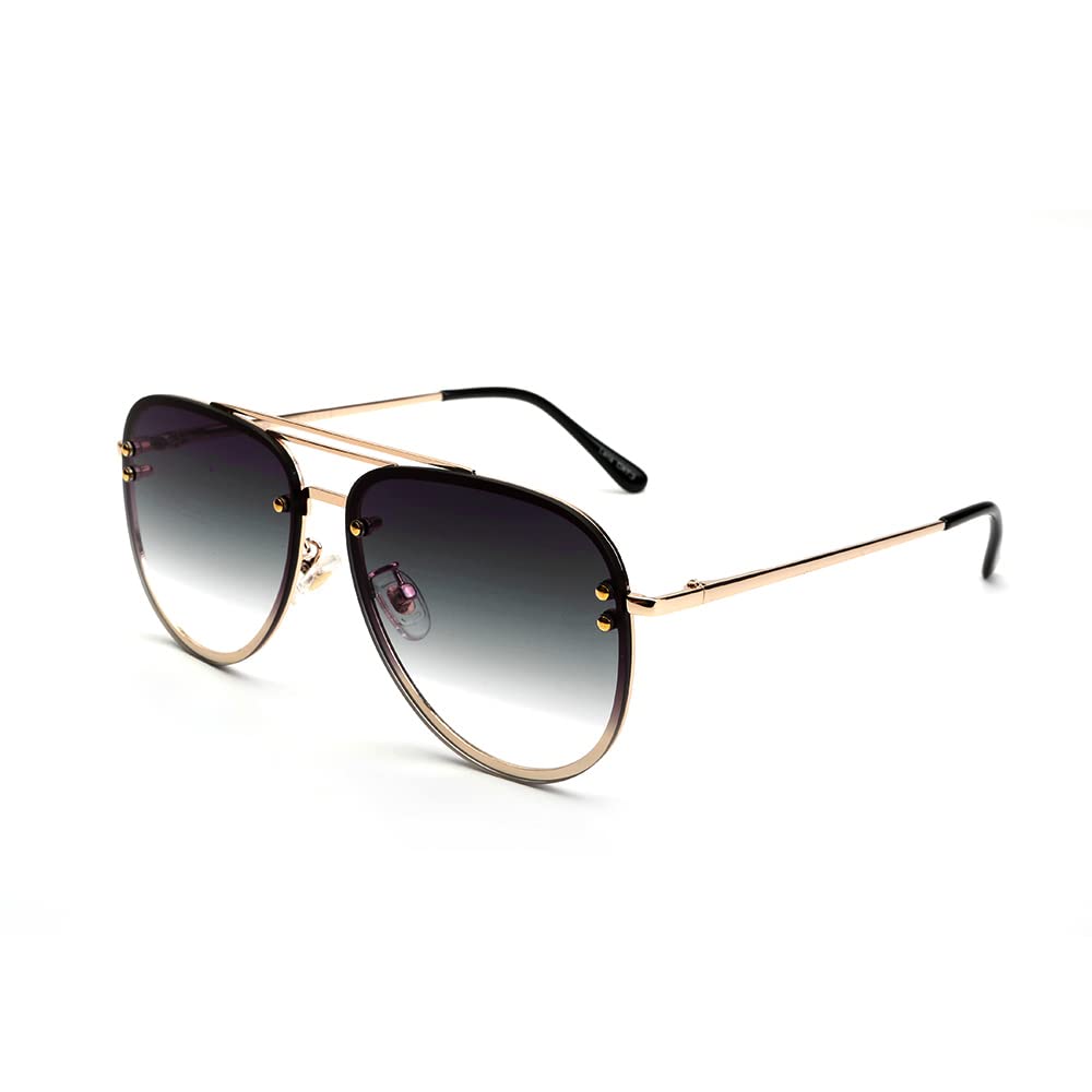 VIVIENFANG Premium Rimless Oversized Aviator Sunglasses for Women, Polarized PC Lens UV Protection Womens Shade VF2203