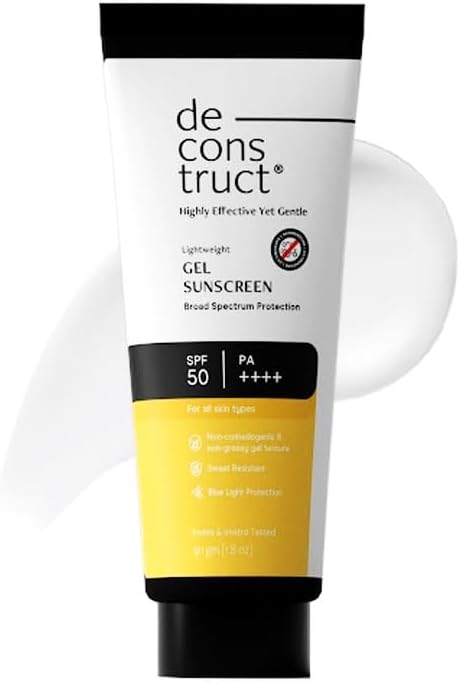 De-construct Face Gel Sunscreen SPF 50+ PA+++ | Gel Sunscreen for Oily, Combination, Normal Skin | Broad Spectrum, No White Cast, Lightweight, Non-Greasy - 50g