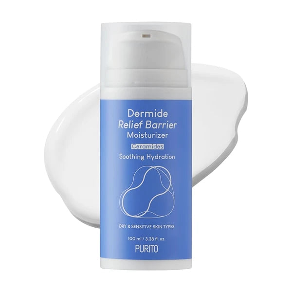 Purito Dermide Relief Barrier Moisturizer 100ml / 3.38 fl. oz. vegan and cruelty free, relieving moisturizer, soothing, calming, safe ingredients, protective barrier
