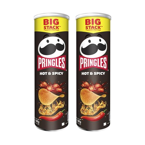 Pringles Hot & Spicy, Original Classic Salted Potato Chips, Crunchy and Tasty - Pack of 2 (200g each)