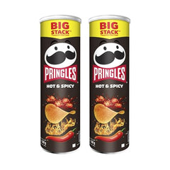 Pringles Hot & Spicy, Original Classic Salted Potato Chips, Crunchy and Tasty - Pack of 2 (200g each)