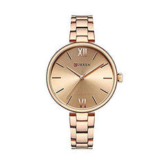 CURREN 9017 Quartz Movement Round Dial Stainless Steel Strap Waterproof Wristwatch for Women - Rose Gold