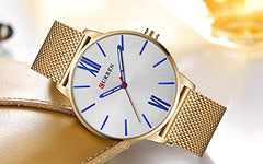 Men's Quartz Watch Simple Ultra-Thin Wristwatch Stainless Steel Strap 3ATM Waterproof Big Dial Analog Wrist Watch - gold-white
