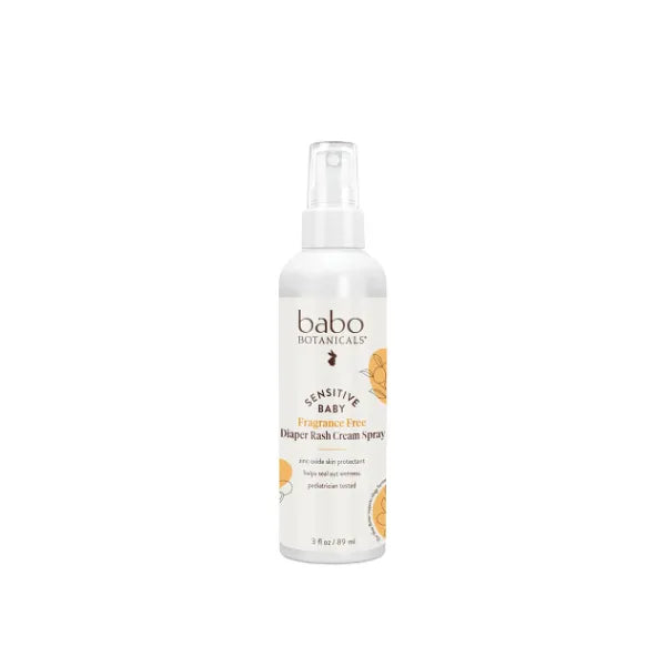 Babo Botanicals Sensitive Baby Fragrance-Free Diaper Rash Cream Spray - No touch, mess-free application - 14.9% Zinc Oxide - Shea Butter, Olive Oil & Aloe Vera - For Babies – 3 Fl oz
