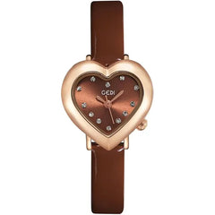 KASTWAVE Chic Heart-Shaped Women's Luxury Watch – Diamond Accents, Genuine Leather Strap, Waterproof Quartz Movement, Elegant & Versatile Ladies Wristwatch