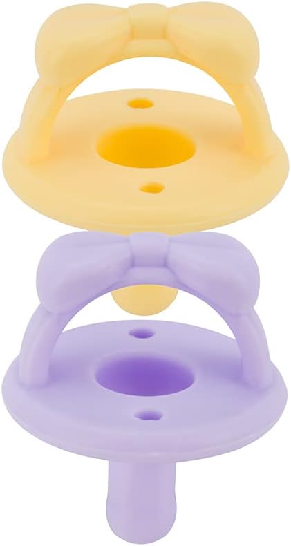 Itzy Ritzy Sweetie Soother Pacifier Set of 2 - Silicone Newborn Pacifiers with Collapsible Handle & Two Air Holes for Added Safety; Set of 2 in Daffodil/Purple Diamond, Ages Newborn & Up