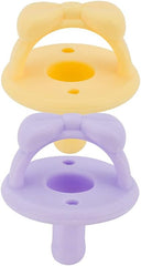 Itzy Ritzy Sweetie Soother Pacifier Set of 2 - Silicone Newborn Pacifiers with Collapsible Handle & Two Air Holes for Added Safety; Set of 2 in Daffodil/Purple Diamond, Ages Newborn & Up