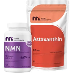 Micro Ingredients Astaxanthin 12mg with MCT Oil & NMN Complex 1000mg Bundle | Fresh Microalgae Source | 10-in-1 with Nicotinamide Mononucleotide, Resveratrol, Quercetin & More
