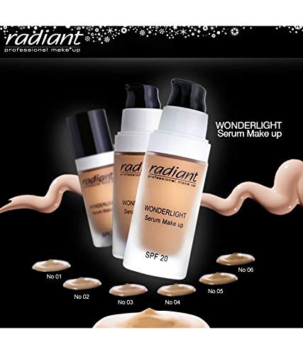 Radiant Professional Wonderlight Serum Liquid Foundation for Makeup Kit - Alternative to Bronzer Powder - Color Corrector & Under Eye Concealer - Matte Eyeshadow Base - 1.01 oz - Cream Beige (02)