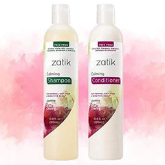Zatik Naturals - Calming Shampoo + Conditioner Set, with Jasmine and Wild Cherry for Dandruff - Vegan Biodegradable, pH Balanced, FREE FROM EDTA, PEG, Paraben, phthalates, 10.8 oz (One each)